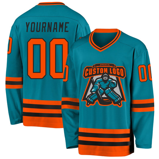 Custom Teal Orange-Black Hockey Jersey - Sky-Custom