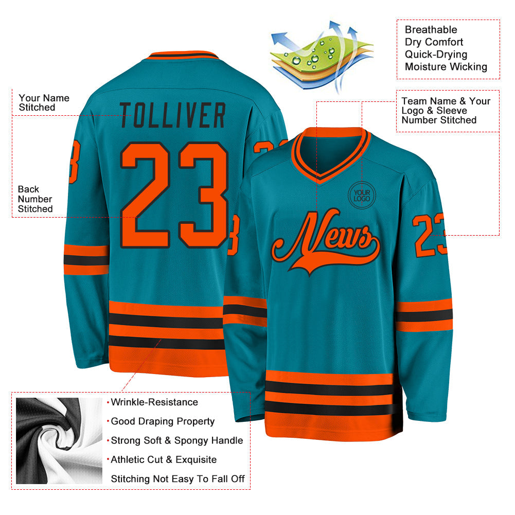 Custom Teal Orange-Black Hockey Jersey - Sky-Custom