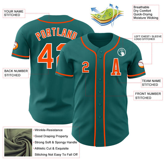 Custom Teal Orange-White Authentic Baseball Jersey - Sky-Custom