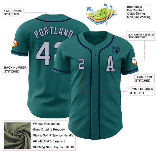 Custom Teal Gray-Navy Authentic Baseball Jersey - Sky-Custom