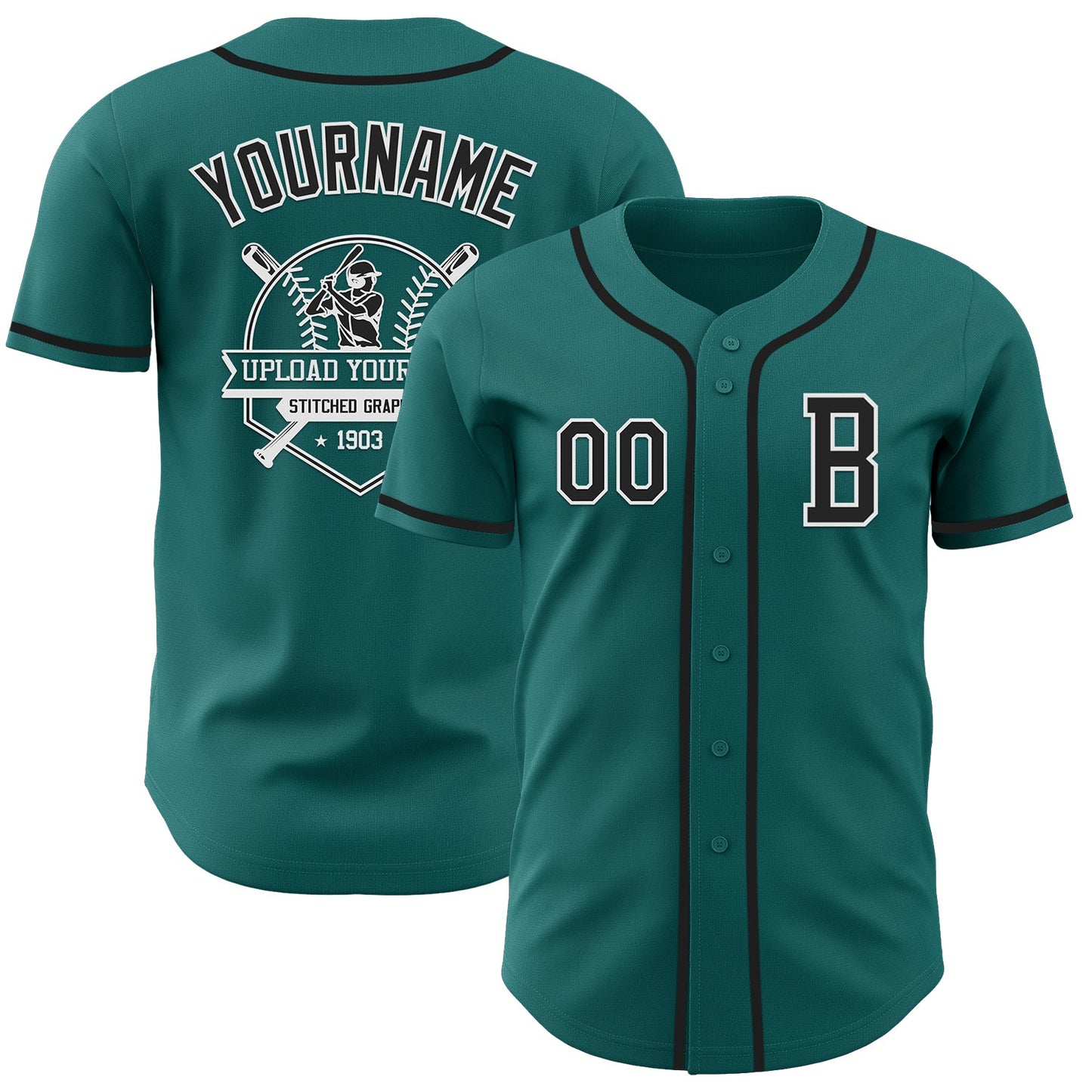 Custom Teal Black-White Authentic Baseball Jersey - Sky-Custom