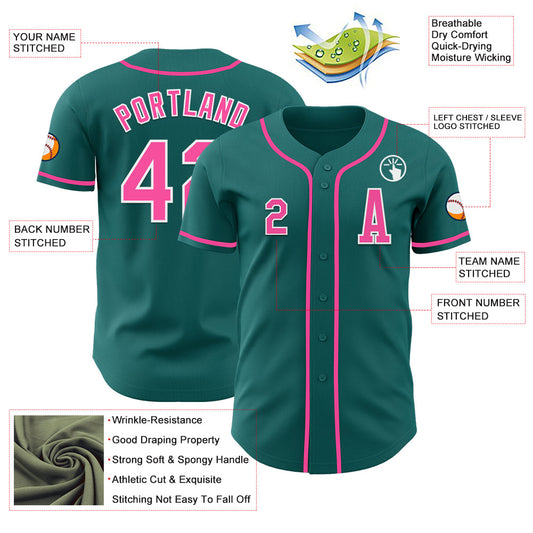 Custom Teal Pink-White Authentic Baseball Jersey - Sky-Custom