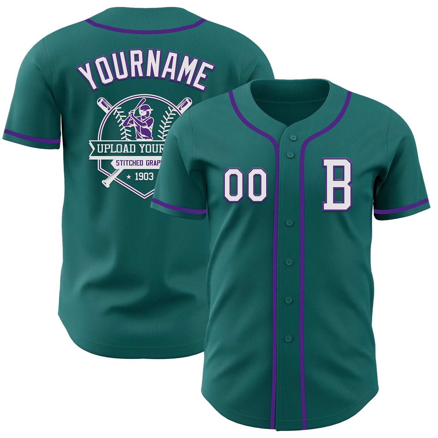 Custom Teal White-Purple Authentic Baseball Jersey - Sky-Custom