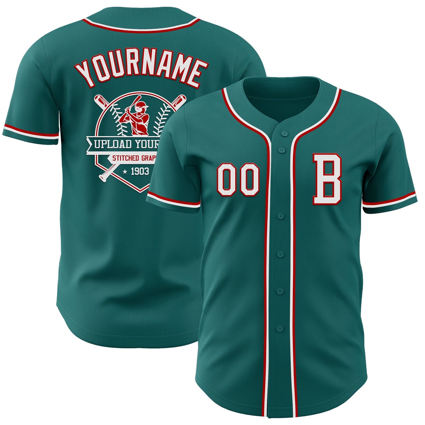 Custom Teal White-Red Authentic Baseball Jersey - Sky-Custom