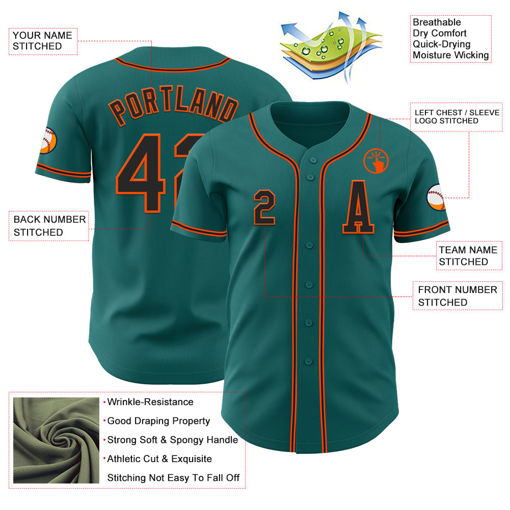Custom Teal Black-Orange Authentic Baseball Jersey - Sky-Custom