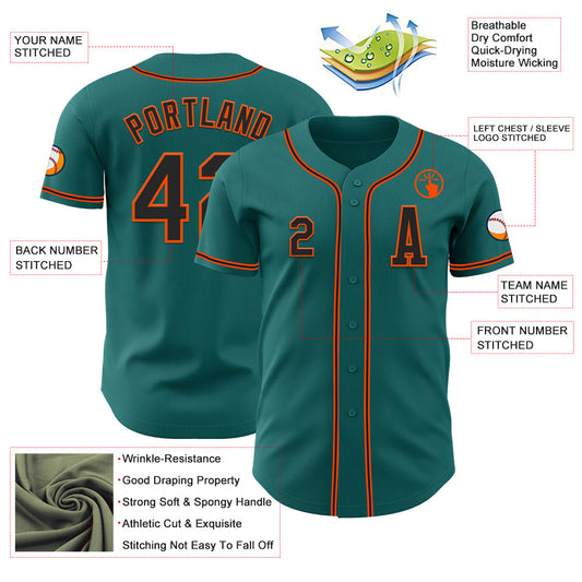 Custom Teal Black-Orange Authentic Baseball Jersey - Sky-Custom