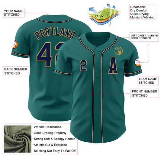 Custom Teal Navy-Old Gold Authentic Baseball Jersey - Sky-Custom