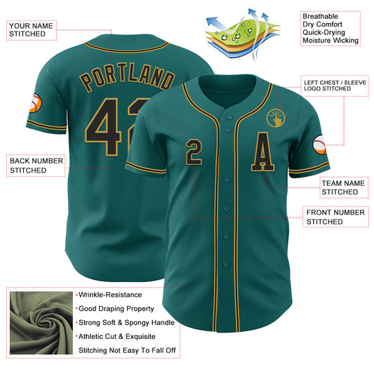 Custom Teal Black-Old Gold Authentic Baseball Jersey - Sky-Custom