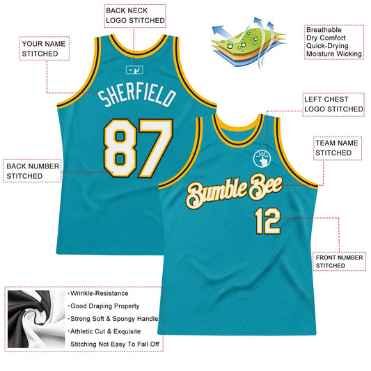 Custom Teal Gold-Black Authentic Throwback Basketball Jersey - Sky-Custom