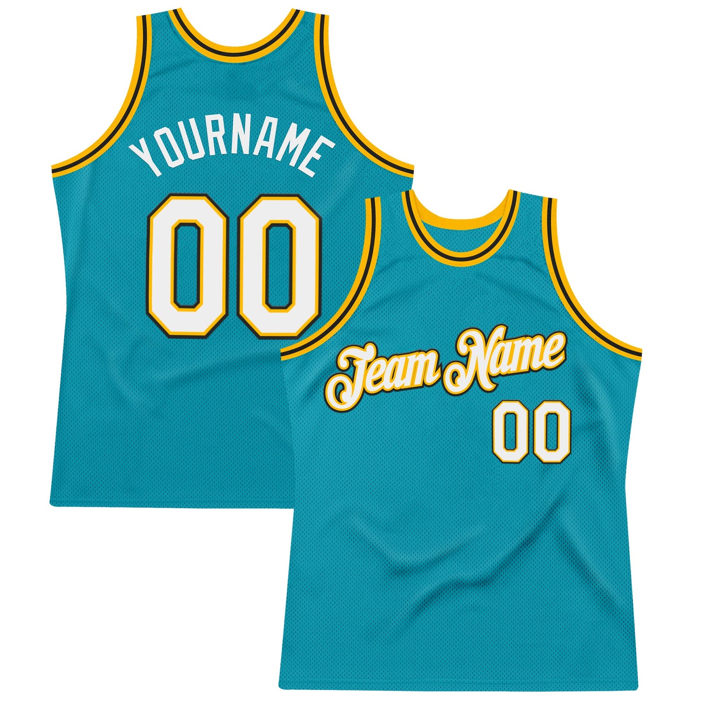 Custom Teal Gold-Black Authentic Throwback Basketball Jersey - Sky-Custom