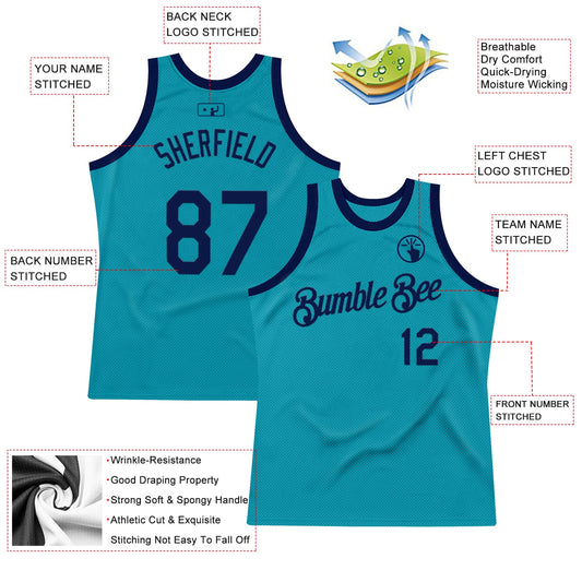 Custom Teal Navy Authentic Throwback Basketball Jersey - Sky-Custom