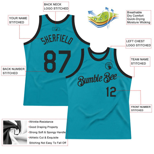 Custom Teal Black Authentic Throwback Basketball Jersey - Sky-Custom