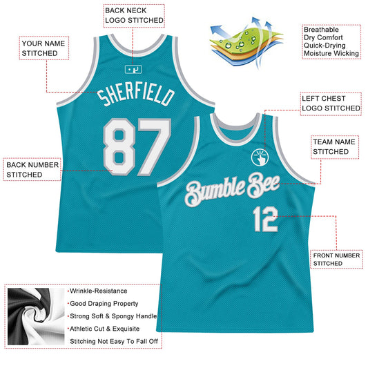 Custom Teal White-Gray Authentic Throwback Basketball Jersey - Sky-Custom