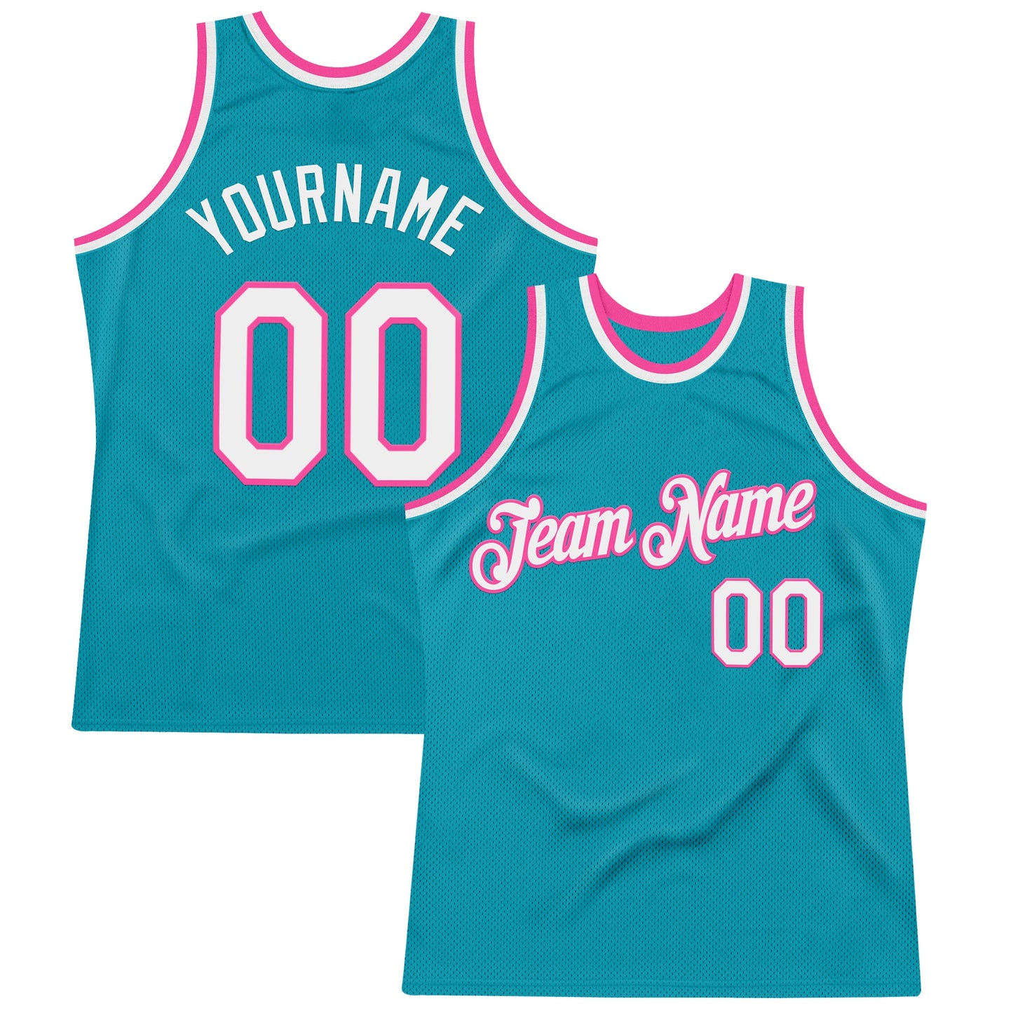 Custom Teal White-Pink Authentic Throwback Basketball Jersey - Sky-Custom