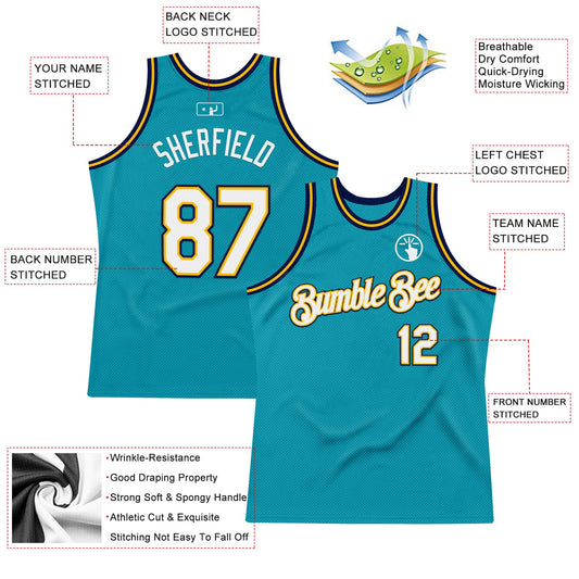 Custom Teal Gold-Navy Authentic Throwback Basketball Jersey - Sky-Custom