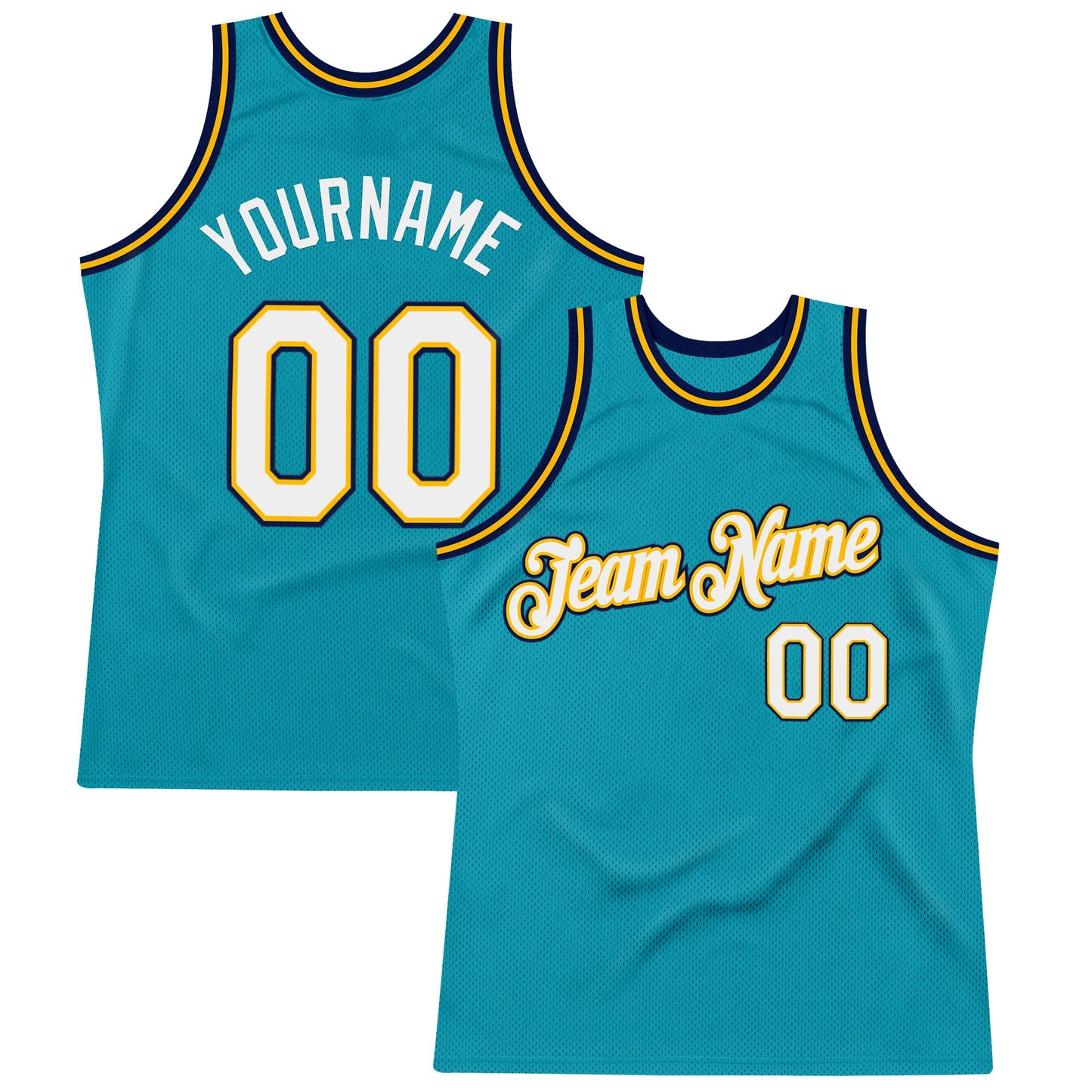 Custom Teal Gold-Navy Authentic Throwback Basketball Jersey - Sky-Custom