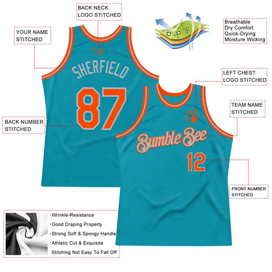 Custom Teal Orange-Gray Authentic Throwback Basketball Jersey - Sky-Custom