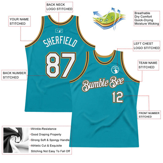 Custom Teal Black-Old Gold Authentic Throwback Basketball Jersey - Sky-Custom