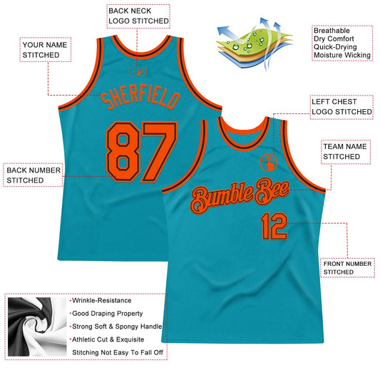 Custom Teal Orange-Black Authentic Throwback Basketball Jersey - Sky-Custom