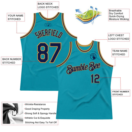 Custom Teal Navy-Old Gold Authentic Throwback Basketball Jersey - Sky-Custom