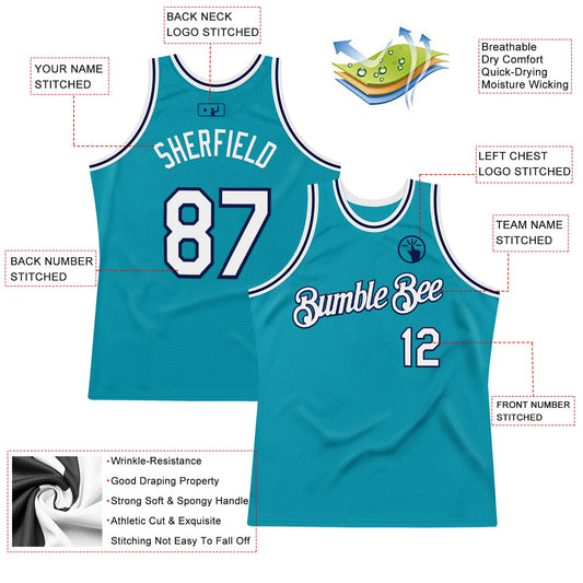 Custom Teal White-Navy Authentic Throwback Basketball Jersey - Sky-Custom