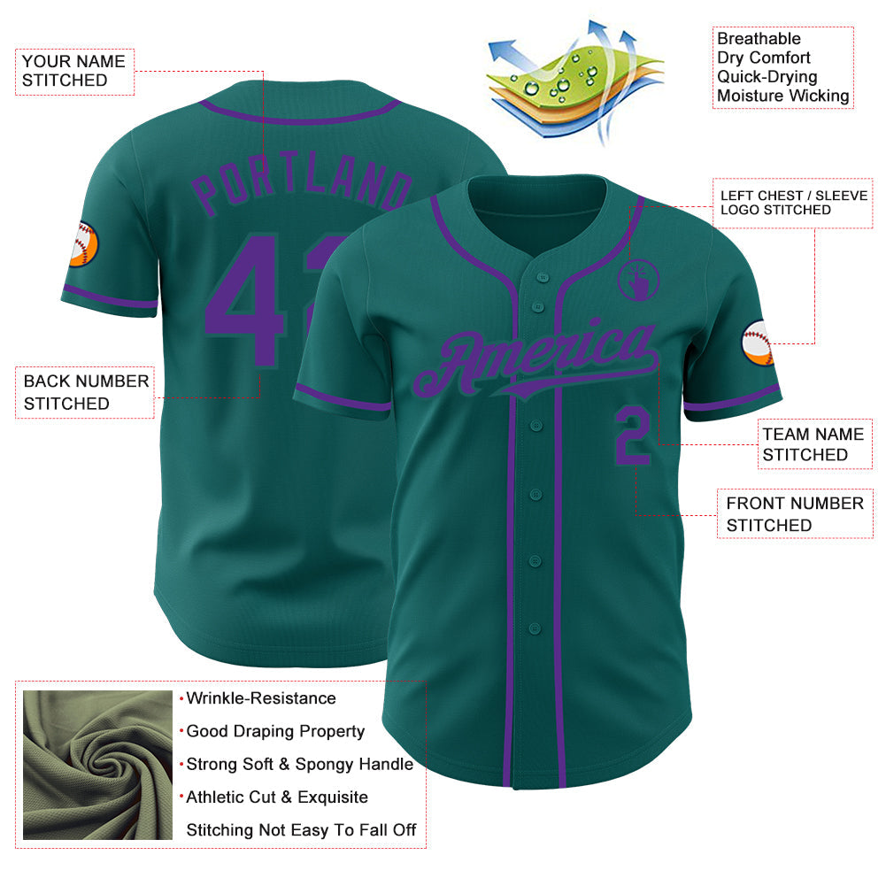 Custom Teal Purple Authentic Baseball Jersey - Sky-Custom
