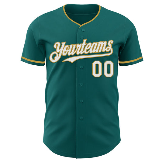 Custom Teal White-Old Gold Authentic Baseball Jersey - Sky-Custom