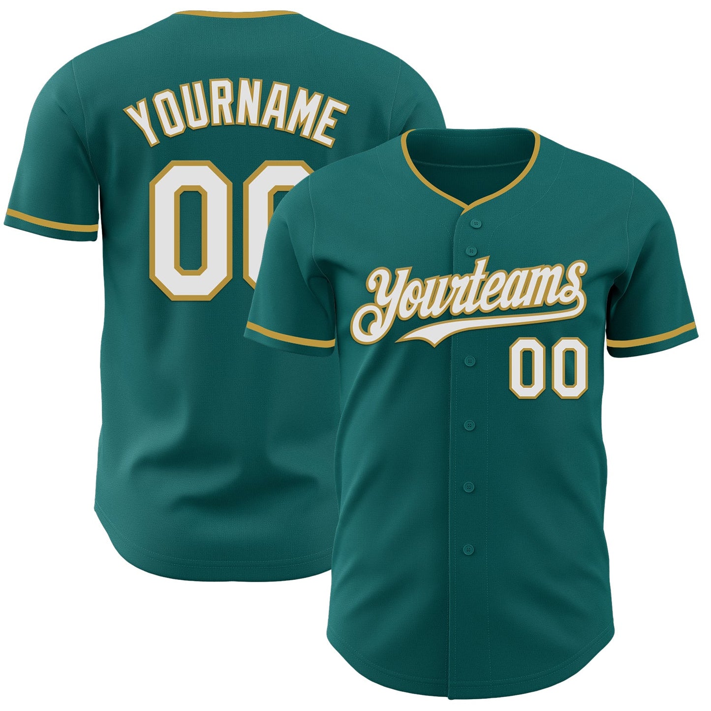 Custom Teal White-Old Gold Authentic Baseball Jersey - Sky-Custom