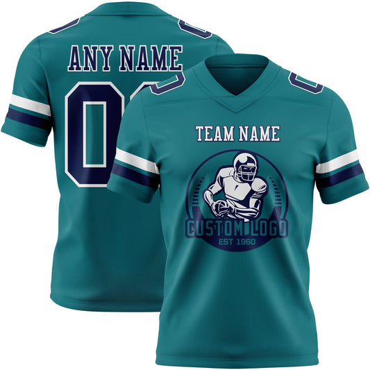 Custom Teal Navy-White Mesh Authentic Football Jersey - Sky-Custom