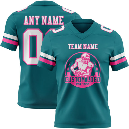 Custom Teal White-Pink Mesh Authentic Football Jersey - Sky-Custom
