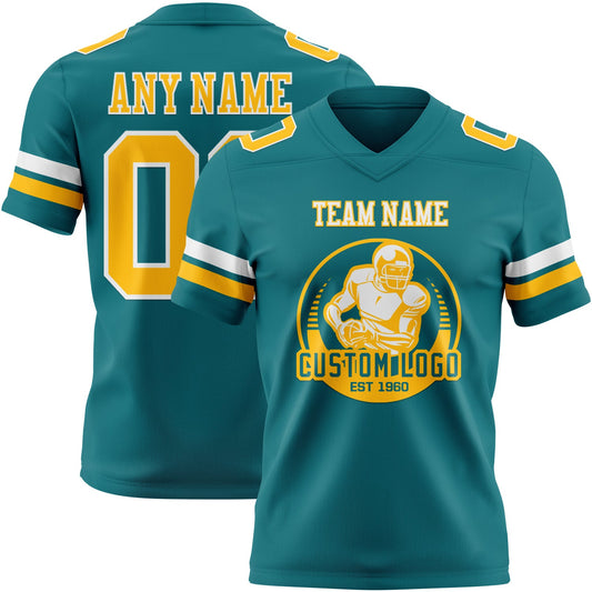 Custom Teal Gold-White Mesh Authentic Football Jersey - Sky-Custom