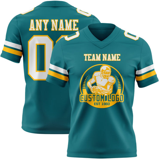 Custom Teal White-Gold Mesh Authentic Football Jersey - Sky-Custom