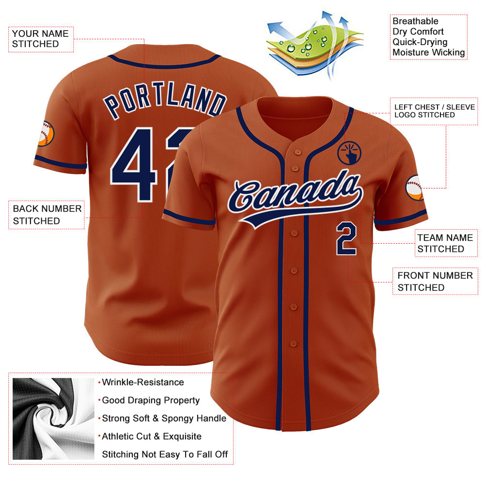 Custom Texas Orange Navy-White Authentic Baseball Jersey - Sky-Custom
