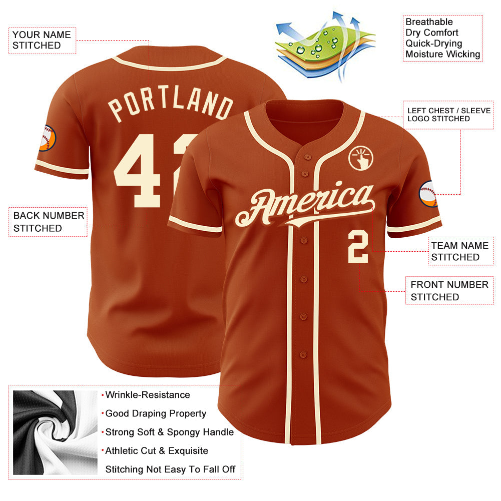 Custom Texas Orange Cream Authentic Baseball Jersey - Sky-Custom