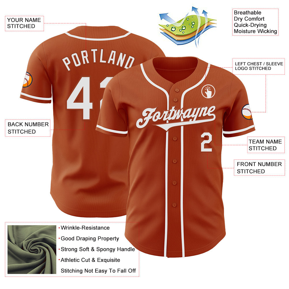 Custom Texas Orange White Authentic Baseball Jersey - Sky-Custom