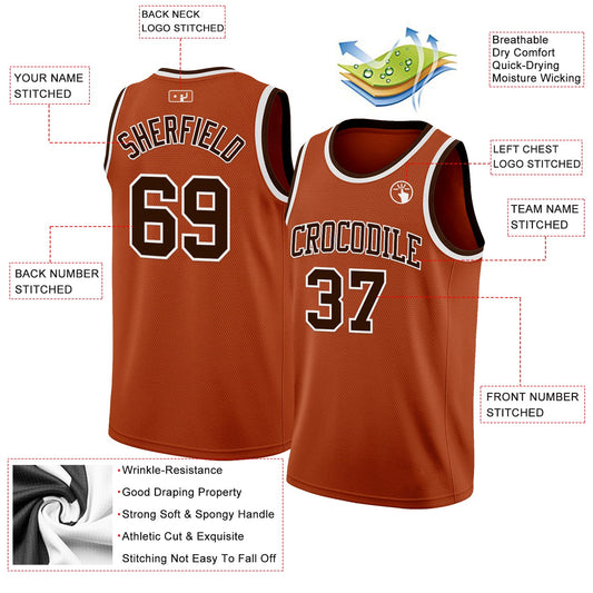 Custom Texas Orange Brown-White Authentic Basketball Jersey - Sky-Custom