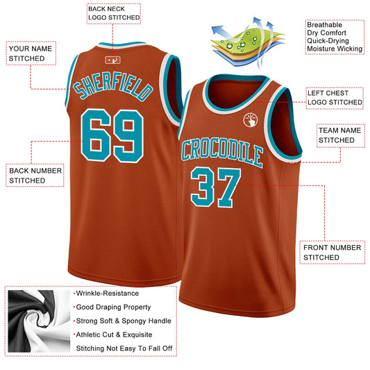 Custom Texas Orange Teal-White Authentic Basketball Jersey - Sky-Custom
