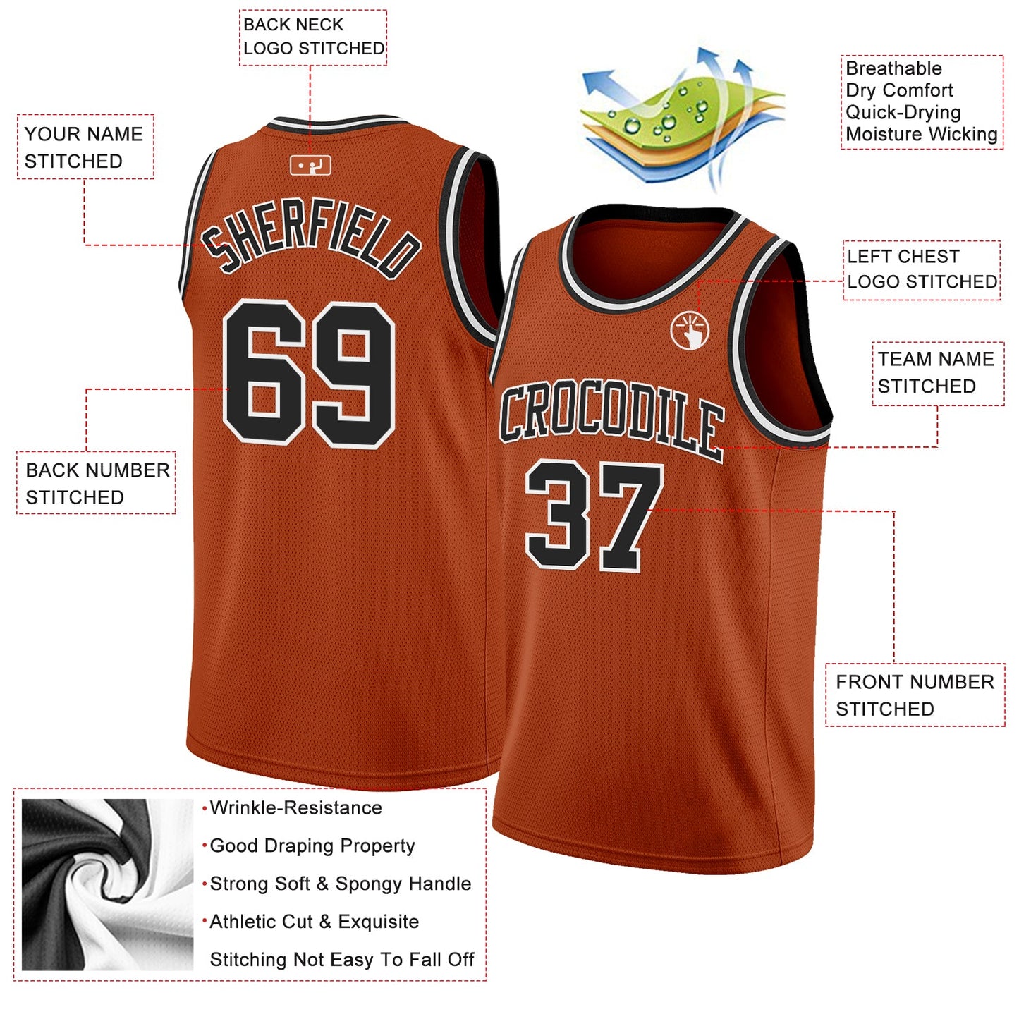 Custom Texas Orange Black-White Authentic Basketball Jersey - Sky-Custom