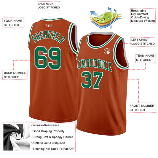 Custom Texas Orange Kelly Green-White Authentic Basketball Jersey - Sky-Custom