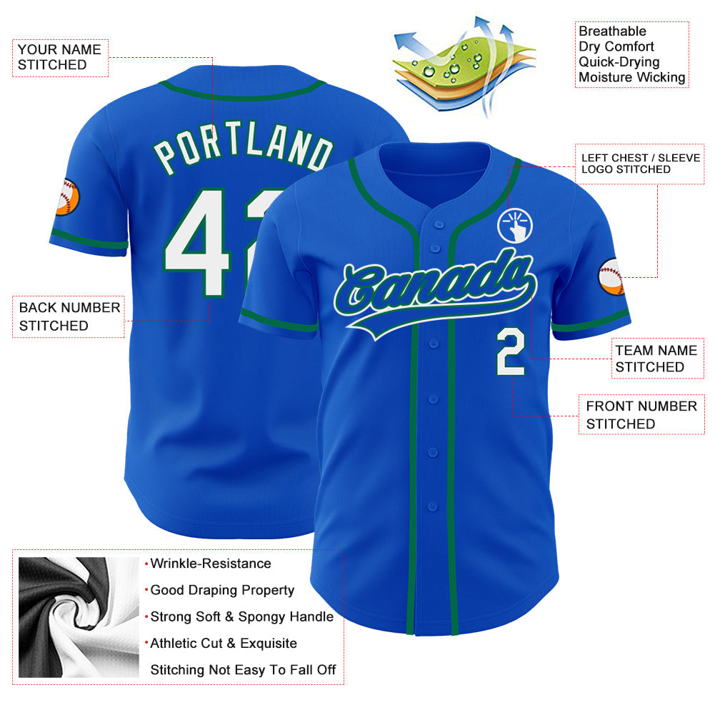 Custom Thunder Blue White-Kelly Green Authentic Baseball Jersey - Sky-Custom