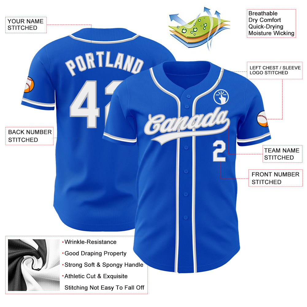 Custom Thunder Blue White-Gray Authentic Baseball Jersey - Sky-Custom