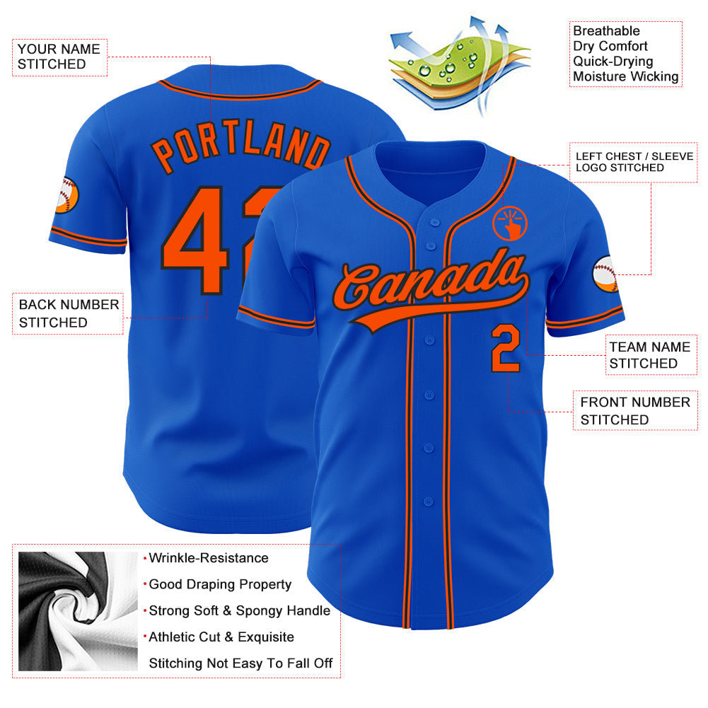 Custom Thunder Blue Orange-Black Authentic Baseball Jersey - Sky-Custom