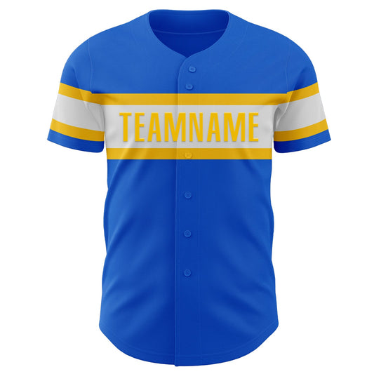 Custom Thunder Blue White-Yellow Authentic Baseball Jersey - Sky-Custom