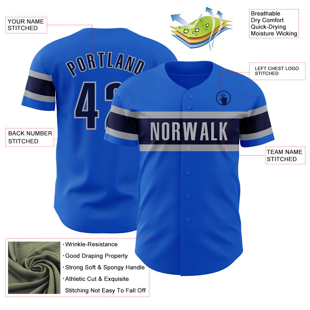 Custom Thunder Blue Navy-Gray Authentic Baseball Jersey - Sky-Custom