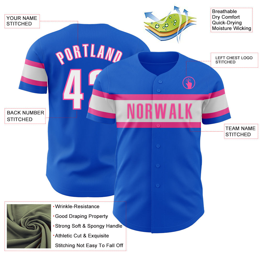 Custom Thunder Blue White-Pink Authentic Baseball Jersey - Sky-Custom