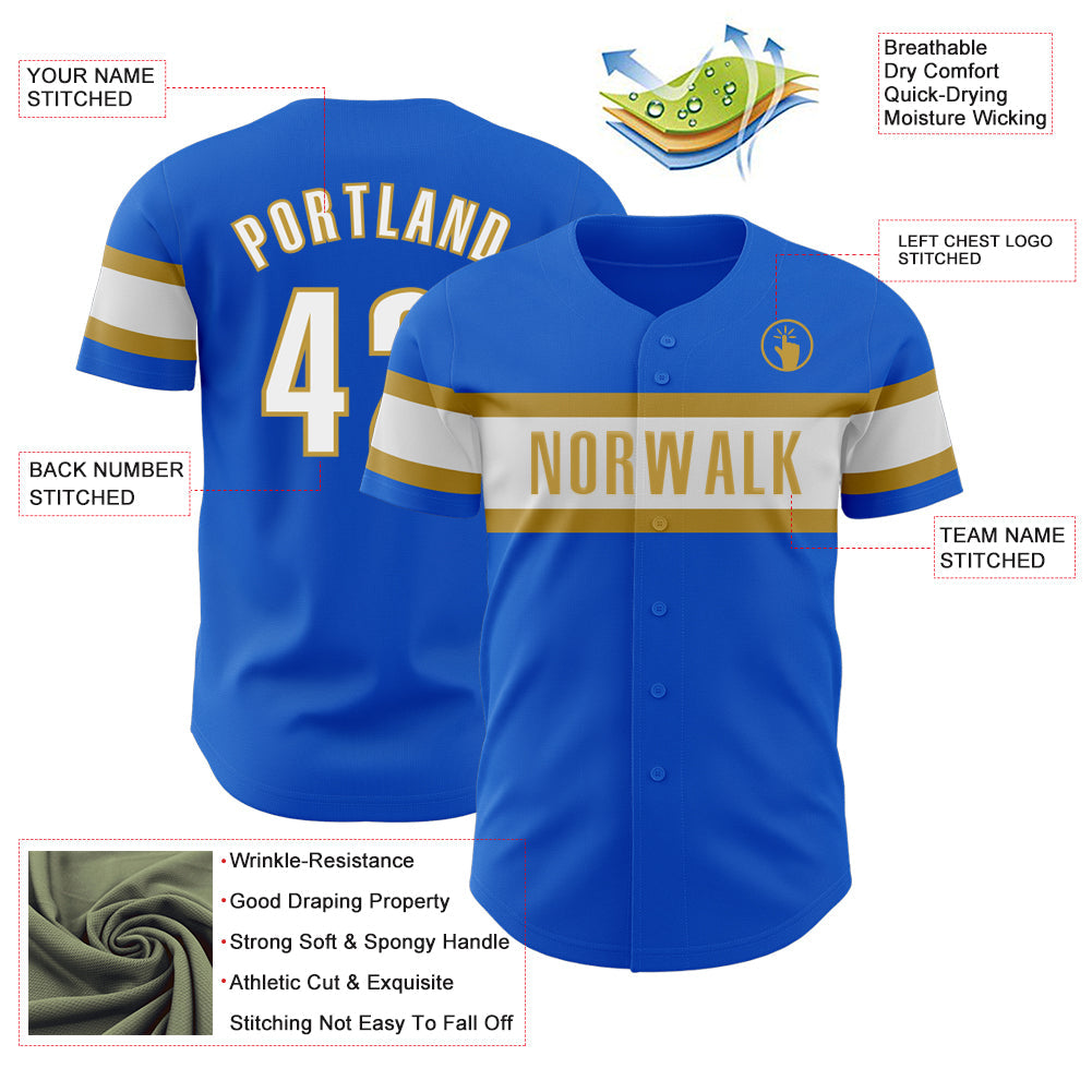 Custom Thunder Blue White-Old Gold Authentic Baseball Jersey - Sky-Custom