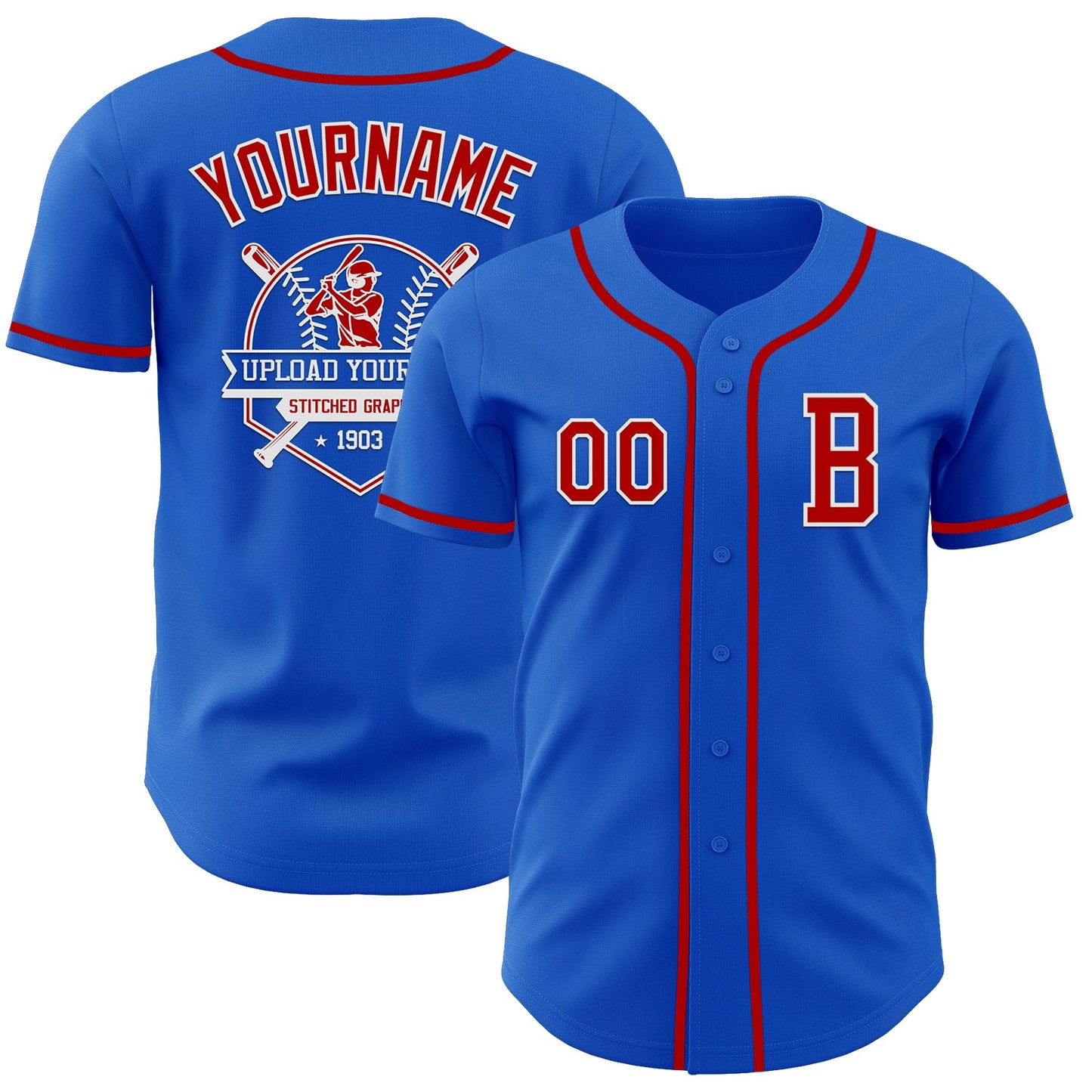 Custom Thunder Blue Red-White Authentic Baseball Jersey - Sky-Custom