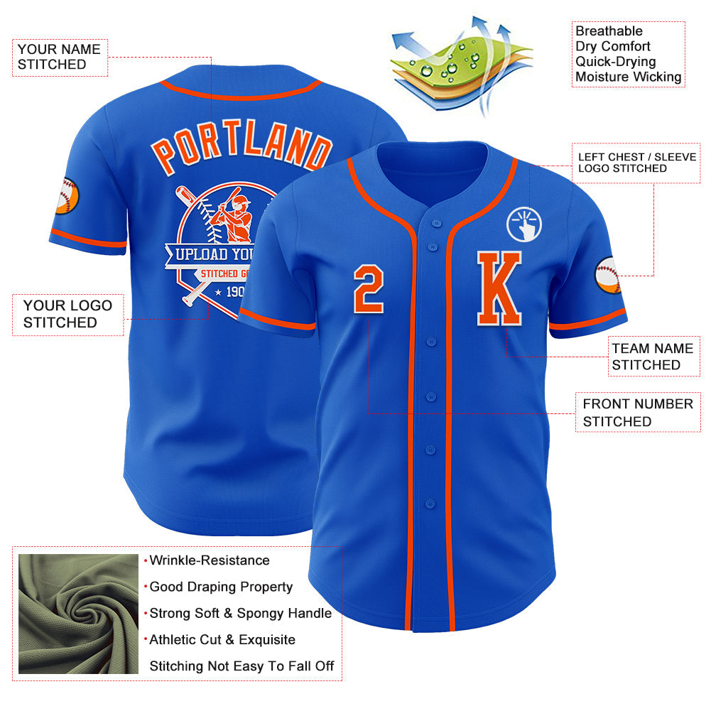 Custom Thunder Blue Orange-White Authentic Baseball Jersey - Sky-Custom