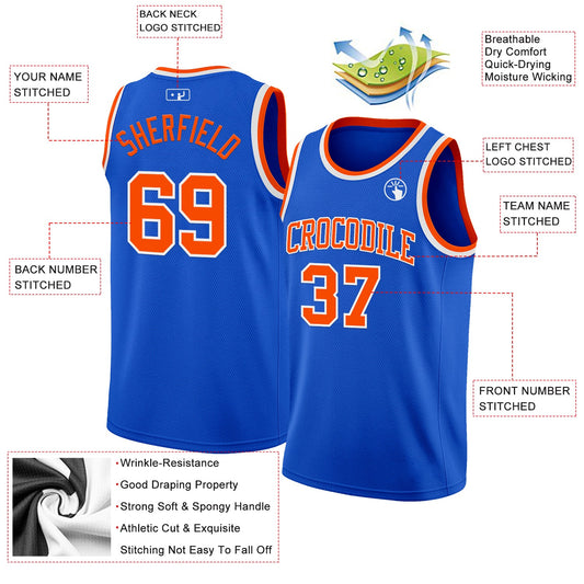 Custom Thunder Blue Orange-White Authentic Basketball Jersey - Sky-Custom
