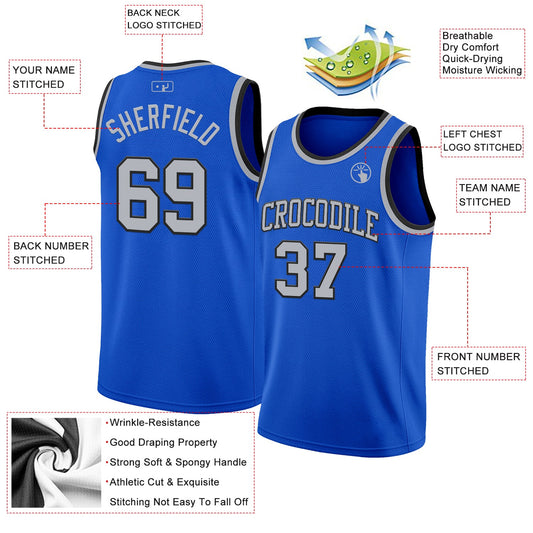 Custom Thunder Blue Gray-Black Authentic Basketball Jersey - Sky-Custom